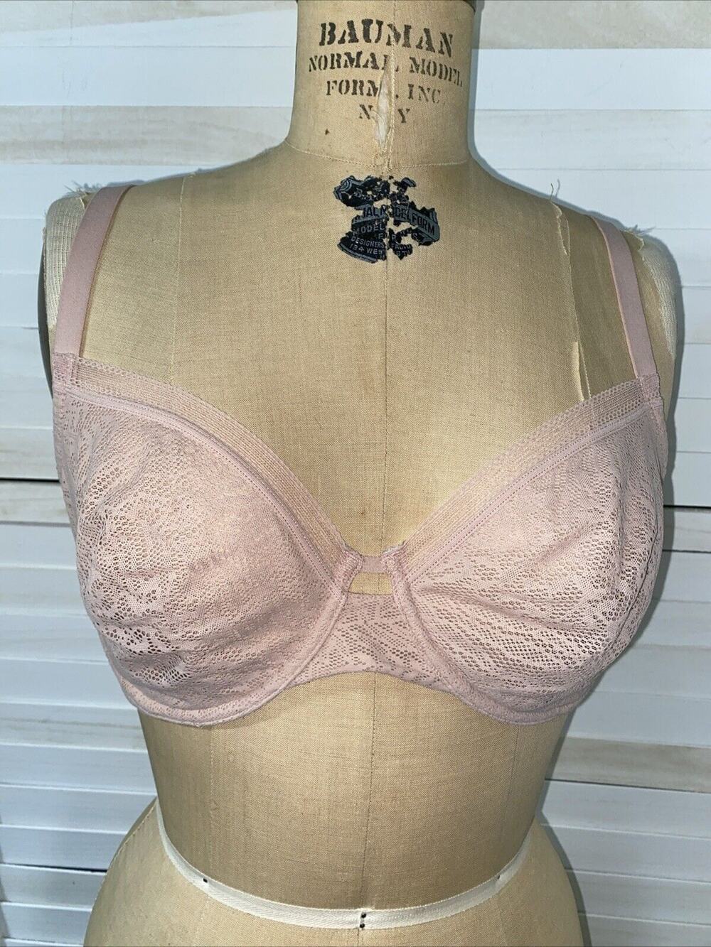 Soma Stretch Unlined Lace PC Wired Blush Bra Sz 36DD Adjustable